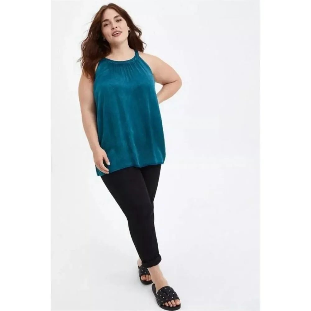 Torrid Women's Plus Teal Halter Pleat Tank Top Sleeveless Casual Blue Size 2X - Picture 1 of 4